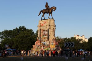 Robert E Lee statue graffitti'd in "Marcus David Peters Circle" in Richmond, VA